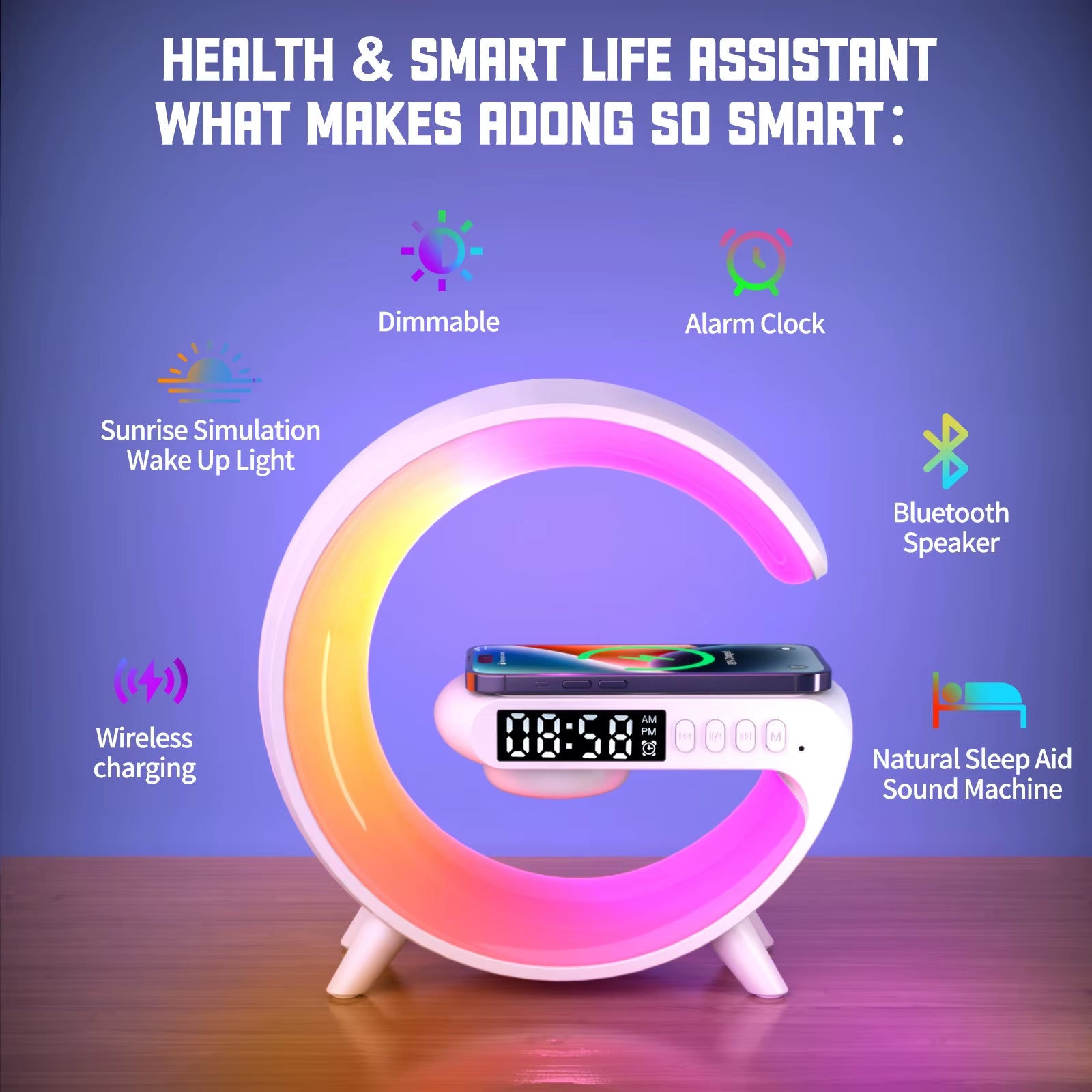 Transform Your Space with the Mini G Lamp: Smart Speaker, APP-Controlled Alarm Clock, RGB Night Light, and Wireless Charger