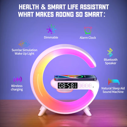 Transform Your Space with the Mini G Lamp: Smart Speaker, APP-Controlled Alarm Clock, RGB Night Light, and Wireless Charger