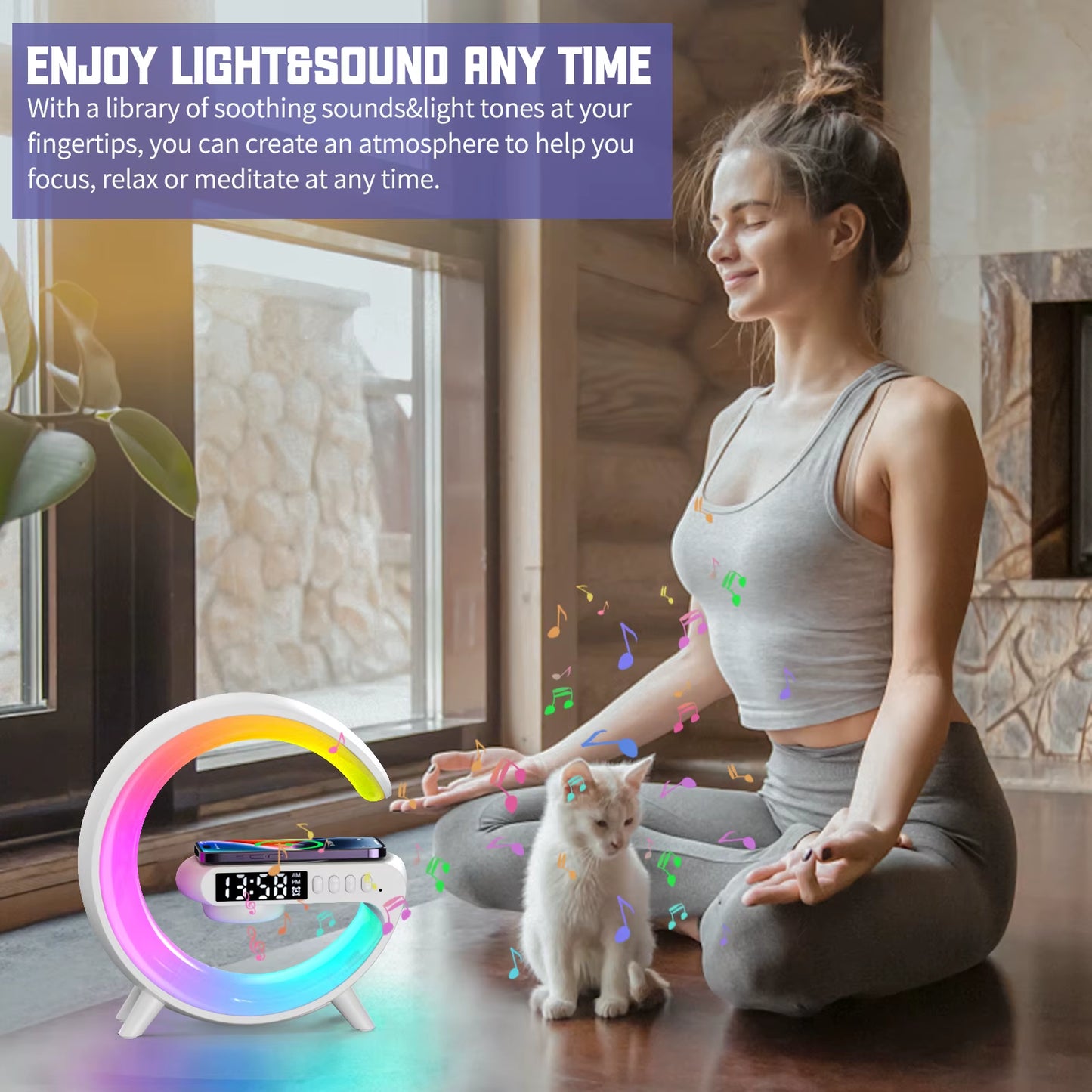 Transform Your Space with the Mini G Lamp: Smart Speaker, APP-Controlled Alarm Clock, RGB Night Light, and Wireless Charger