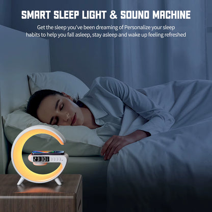 Transform Your Space with the Mini G Lamp: Smart Speaker, APP-Controlled Alarm Clock, RGB Night Light, and Wireless Charger