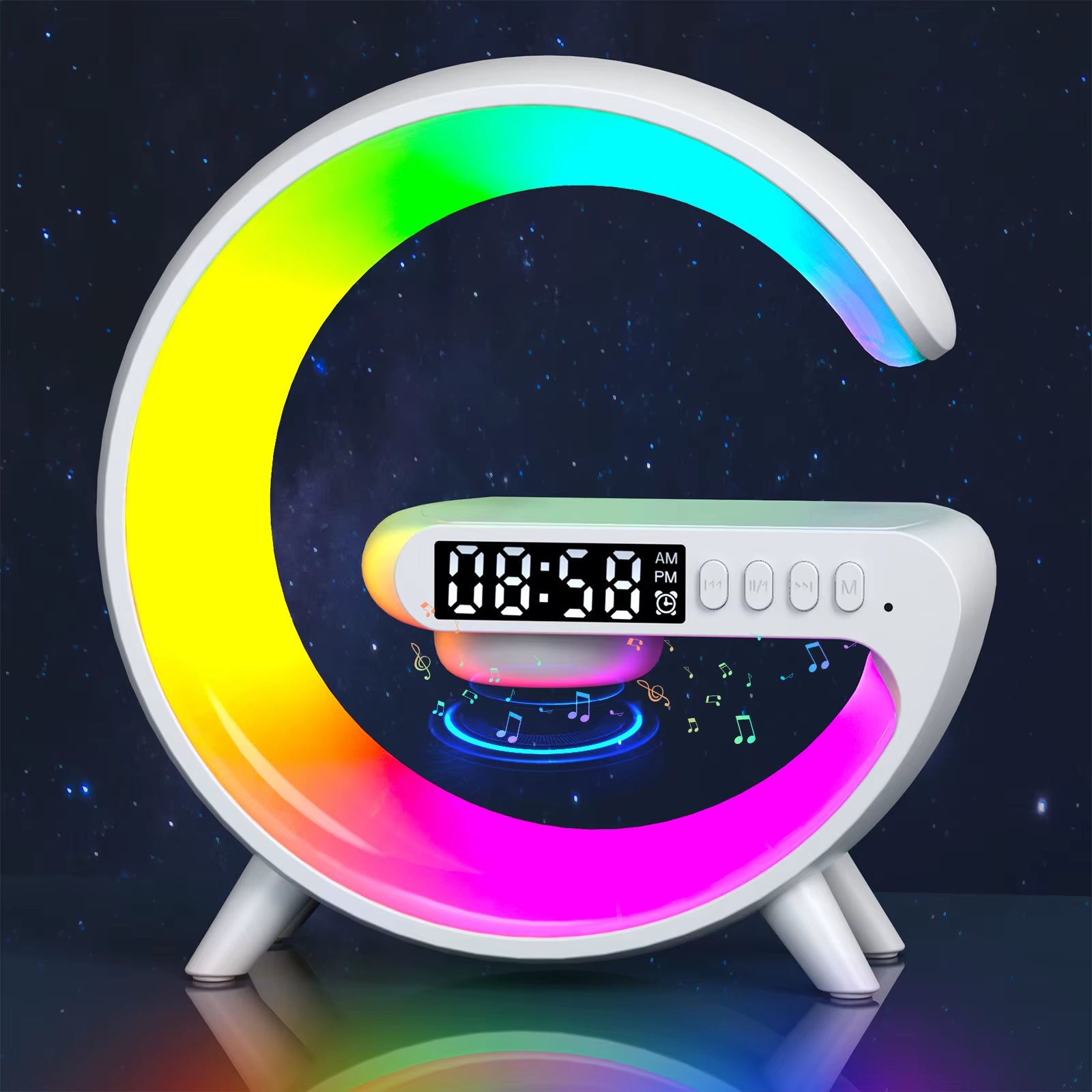 Transform Your Space with the Mini G Lamp: Smart Speaker, APP-Controlled Alarm Clock, RGB Night Light, and Wireless Charger